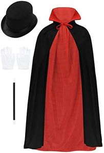 FEESHOW Kids Boys Girls Magician Role Play Costume Outfit Fancy Dress Up Magic Cape Hat and Wand Set A Black&Red One Size