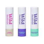 Wild Pack of 3 Mini Deodorants in Fresh Cotton & Sea Salt, Coconut & Vanilla and Cherry Blossom - Trial Size Great for Holiday & Travel - Aluminium & Plastic Free - Long Lasting Protection