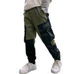 Rolanko Boys Jogging Cargo Pants with Pockets Pull on Kids Cargo Trousers 4-14 Years (Army Black, 10-12)