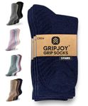 Gripjoy Grip Socks Non Slip Socks for Women Men | Non Skid Hospital Socks – 3 pk (Small/Medium (Women's 5-10, Men's 6-9), Navy)