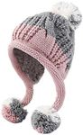 HUAMULAN Women Winter Sherpa Beanie Hats Knit Ear Flaps Peruvian Cover Ears Warm Fleece Lined Ski Snow Hat with 3 Pompom