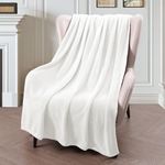 Exclusivo Mezcla Soft Throw Blanket, 127 x 178 CM Fleece Velvet Blanket for Sofa Settees, Fluffy Sofa Throws, Warm, Cozy, Plush and Lightweight Pure White Blanket