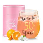 Yalucky 50th Birthday Gifts for Women Men Gold Party Stemless Wine Glasses Fifty Year Wedding for Couple Birthday Gifts for Her Personalised Glass 50th Birthday Decorations 480ml (50th)