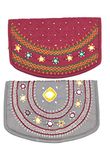 srishopify handicrafts Womens Hand purse Combo pack Banjara Traditional Hand Poches Cotton Clutch Purse for Girls Wallet (8.5 Inch Maroon Grey Purse Mirror, Beads Thread Work Handcraft)