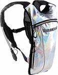 SOJOURNER Hydration Pack Backpack - 2L Water Bladder Included for Festivals, Raves, Hiking, Biking, Climbing, Running and More (Holographic Silver)