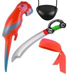 4Pcs Pirate Costume Accessories Set Inflatable Parrot Pirate Hat Pirate Captain Costume Red Pirate Bandana Head Scarf Inflatable Sword Pirate Eye Patch for Halloween Cosplay Party Adult Women Men