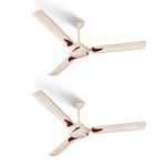 LONGWAY Creta P2 1200 mm/48 inch Ultra High Speed 3 Blade Anti-Dust Decorative Star Rated Ceiling Fan (Ivory, Pack of 2)