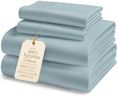 LANE LINEN 1000 Thread Count 100% Egyptian Cotton King Size Sheets – Silky Sateen Weave, Naturally Cooling & Durable, Ultra-Soft Luxury You Can Feel,15" Deep Pocket King Sheet Set – French Blue