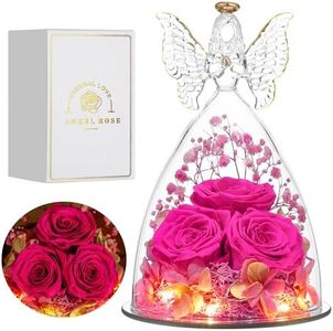 Tiaronics Mothers Day Mom Gifts for Women Preserved Flowers in Glass Angel Forever Flowers Gifts Eternal Roses Gifts for Grandma - Hot Pink