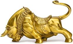 BRABUD Feng Shui Brass Bull Statue OX Ornament Figurine Head Down Attract Wealth Lucky 2.4in (H) Home Desk Office Decor Ornament TQGJBS68