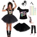 Women's 80's Costumes with Accessories Set Black Tutu Skirt and T-shirt Large(8-10)