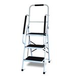 Aidapt Step Stool with Handrail – 3‑Step Ladder with Non‑Slip Wide Pedals, Sturdy & Portable Folding Design, Durable Steel Frame for Household, Office, DIY & Multi‑Use Support
