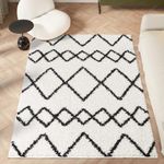 homeart Area Rug - Super Soft Geometric Shaggy Rugs For The Living Rooms, Bedrooms And Kitchen - Modern, Easy To Clean Carpet(Herringbone White/Black Line - 120 cm square)