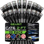 GearIT Cat 6 Ethernet Cable 2 ft (20-Pack) - Cat6 Patch Cable, Cat 6 Patch Cable, Cat6 Cable, Cat 6 Cable, Cat6 Ethernet Cable, Network Cable, Internet Cable - Black 2 Feet