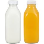 LIMILI Glass Milk Bottles with Lids, 2 pack 1 Litre Reusable Glass Bottles with Lids, Dairy Drinking Bottles Clear Glass Bottles Juice Bottles Drinking for Homemade Breakfast Picnics Weddings (White)