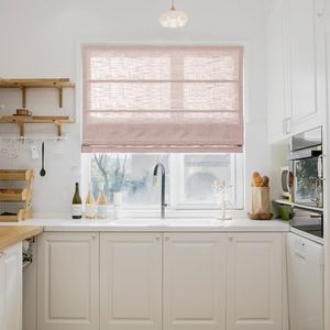 TWOPAGES Cordless Roman Shades Linen Textured Roman Blinds for Windows, Custom Made Room Darkening Blackout Roman Window Shades Washable Fabric, Hardware Included, Pink Lemonade, 1 Piece