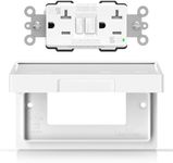 ELEGRP Horizontal Outdoor GFCI Outlet with Cover, Weather Resistant GFCI Receptacle and Wall Plate, 20 Amp Self-Test GFI Outlet, Thinner Design Ground Fault Receptacle, UL Listed, Matte White, 1 Pack