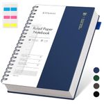 EMSHOI A4 Notebook College Ruled, Spiral Notepad 150 Sheets/300 Pages, 100gsm, PVC Cover, Sticky Notes, Pocket, Pen Loop, Ruler, Bookmark, Lined Journal for Women Men Writing, 21.5x27.9cm, Blue