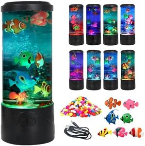 Toycol Bubble Fish Lamp – 7 Changing Colors LED Ocean Night Light, Lamp with 7 Fake Fish & USB Powered, Ideal Decor for Home and Office & Excellent Gift for Kids and Adults
