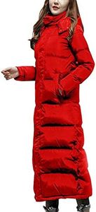 Flygo Women's Winter Maxi Removeble Hooded Long Down Jacket Parka Coat (X-Small, Red)