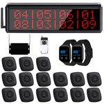 WNKRUN Restaurant Pager System Number Display Calling System Wireless Calling with 1 Display/1 Signal Amplifier/15 Waterproof Call Buttons/2 Watch Pagers for Restaurant Hotel Bar