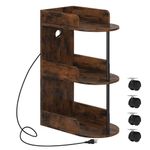 Shinoske Small End Table with Charging Station,Narrow Side Table with Edge Protection,2 USB Ports and Outlets,3-Tier Bedside Nightstand on Wheels for Small Spaces/Bedroom/Living Room/Office,Brown