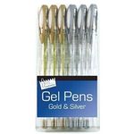 Pack of 6 Premium Quality Silver and Gold Gel Pens