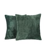 Brentfords Waffle Fleece Cushion Covers Set of 2 Plush Scatter Home Decor Pack 45 x 45 cm, 18" x 18" - Forest Green