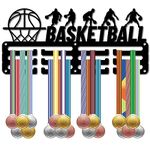 CREATCABIN Basketball Medal Hanger Display Medal Holder Rack Sports Metal Hanging Awards Iron Small Mount Decor Awards for Wall Home Badge Race Runner Marathon Medalist Black Athlete 11.4 x 5.1 Inch