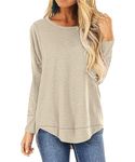 YSYOKOW Women Long Sleeve Shirts Casual Tunic Tops Fashion Dressy Loose Blouses(Beige, Small)