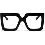 Breaksun Oversized Blue Light Glasses for Women Fashion Thick Square Computer Eyewear Non-Prescription Black Glasses, Black, MM