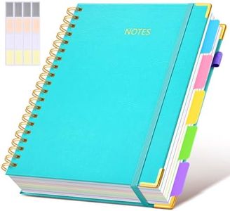 HHardcover Spiral Notebook 8.5"x11" Journal with Removable Dividers Tabs, 300 Pages Leather 5 Subject Notebook College Ruled, Large A4 Notebooks for Work School, Lined Journal for Women, A4 Blue