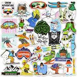 DETICKERS Ski Stickers for Boys, 50pcs Vinyl Water Bottle Helmet Decals, Waterproof PVC, Smooth Surfaces, Snowboard, Teens, Skiing, Variety Pack, Unisex