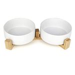 Dog Cat Food Bowl Set with Wood Stand, Set of 2 Modern Minimalist Ceramic Pet Bowl, Cat Dog Water Bowl, Heavy Weighted Pet Dish (1.7Cup)