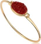 Red Bangles for Women - Plated Gold and Red Bracelets for Women, Simulated Garnet Bracelet, Simple Sparkly Simulated Druzy Stone Cuff, Preppy Stackable Bohemian Boho Statement Arm Jewelry