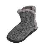 Men's Warm Cozy Knit Boots Indoor Slipper Boots Non-Slip House Slippers Fuzzy Ankle High Snow Bootie with Knitted Upper & Fleece Lined Warm Ankle Bootie Slippers