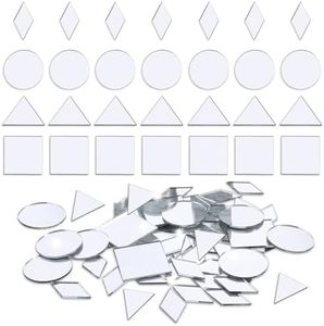 Piriuuo 120 Pcs 4 Shapes Mirrors for Crafts, Small Mirror Pieces for Crafts DIY Mirror Mosaic Tiles Triangles/Squares/Rounds/Rhombus Glass Tiles 1 Inch Mirror Tile for Disco Balls Crafts Supplies