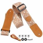 Nefelibata Guitar Strap,Double leather ends,Vintage Woven W/FREE BONUS-4 Picks+Strap Locks+Strap Button,Best Gift For Bass,Electric&Acoustic Guitars for Guitar(Vintage khaki yellow embroidery)