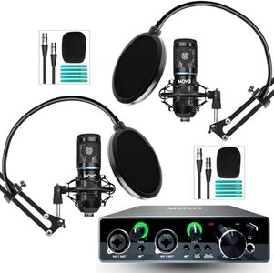 Movo PodKit2A Podcast Equipment Bundle for 2 Condenser Microphone Kit with MDX-1 2x2 USB-C Audio Interface and Articulating Scissor Arm Mic Stand - for YouTube, Podcasting, Streaming, Twitch