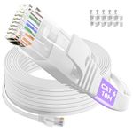 Ethernet Cable 10m, Cat 6 Flat Internet Cable 10m Long High Speed Gigabit Network Cable White Patch Cord, RJ45 Cable 10 meter LAN Cable 1Gbps 250Mhz, Broadband Cable for Router Switch Modem (10 Clips)