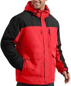 FREE SOLDIER Men's Waterproof Ski Jacket Fleece Lined Warm Winter Snow Coat with Hood Fully Taped Seams(Urban Red,XL)