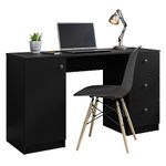 Madesa Executive Computer Writing Desk 53 Inch with 3 Drawers and 1 Door, Metalic Handles Wooden Home Office PC Study Table with Storage - Black