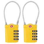 ZHEGE TSA Approved Luggage Locks, Suitcase Padlocks, White Code Padlock with Open Alert Indicator, Flexible Cable Travel Padlock, 4 Digit Combination Padlock for Gym Locker (Yellow, 2 Pack