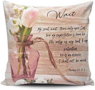 Fanaing Pink Vintage Chic Floral Psalms Wait Bible Verse Pillowcase Home Sofa Decorative 18X18 Inch Square Throw Pillow Case Decor Cushion Covers One-Side Printed