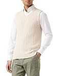 Xposed Mens Classic Cable Knitted Sleeveless V Neck Jumper Smart Casual Sweater Jersey Vest Top[V988,2XL,Beige]