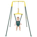 FUNLIO Baby Jumper with Stand for 6-24 Months, Infant Jumper for Indoor/Outdoor Play, Toddler Jumper for Baby Girl/Boy, with Adjustable Chain, Easy to Assemble & Store (with Stand) - Green