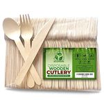 Disposable Wooden Cutlery by ECOTION | Party Set | Eco-Friendly | Biodegradable | 100% All-Natural | Disposable Utensils | Show Your ECOTION! | Set of 200 | 100 Forks, 50 Spoons, 50 Knives