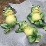 Frog Figurine Garden Decor Set of 3, Funny Lazy Frog Garden Statues Yard Decoration Outdoor Holiday Decorations, Unique Yart Art Outdoor Lawn Ornament for Outside Pond Pool Patio Front Porch Backyard