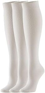 HUE Women's Flat Knit Knee High Socks - Size 4-10 - Ladies Thin Cotton Blend Trouser Boot Socks, New White, One size