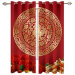 Chinese Classical Elegance Blackout Window Treatments, Golden Round Flower 2 Panels Window Curtains, Grommet Thermal Insulated Window Curtain, for Bedroom Living Room Door Decor - 84x84in